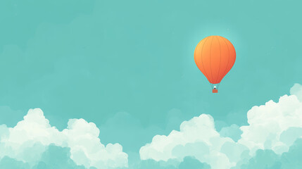 Obraz premium An orange hot air balloon floating in a turquoise sky, with minimal detailing. 