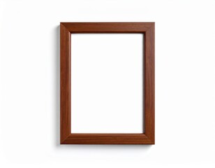 Fototapeta premium Empty wooden picture frame with a warm brown tone on a white background