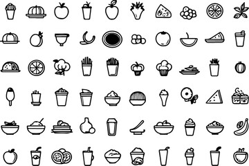 "Food Icon Silhouette Vector Art – Minimalist Black and White Illustrations of Culinary Items for Menus, Apps, and Graphic Design Projects"