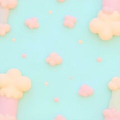 Seamless pattern of cute sky and fluffy clouds