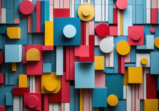 Abstract Geometric Composition with Layered Colorful Shapes