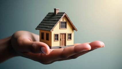 hand olding a miniature house, real estate, mortgage and investment concept
