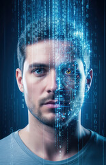 man face half human half digital