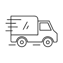 Moving truck icon for housewarming announcements. Simple moving truck graphic design, perfect for relocation services.