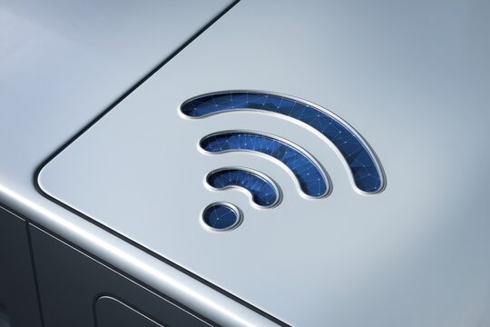 Future mobility solutions provider of renewable energy sustainability concept. Stylish wireless signal design etched on a sleek surface.