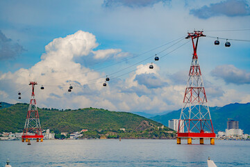 An island with an amusement park. 
View from the island towards the mainland. Nha Trang Vinwonders...