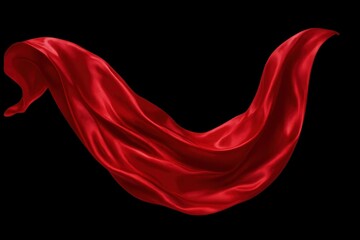 Fototapeta premium Red silk fabric flowing gracefully in the wind, seamlessly captured mid-motion. Isolated on transparent background.