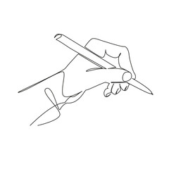 One continuous single drawing line art flat doodle pen, blank, business, holding, hand, education, handwriting, paper, finger. Isolated image hand draw contour on a white background, hand drawn, not A