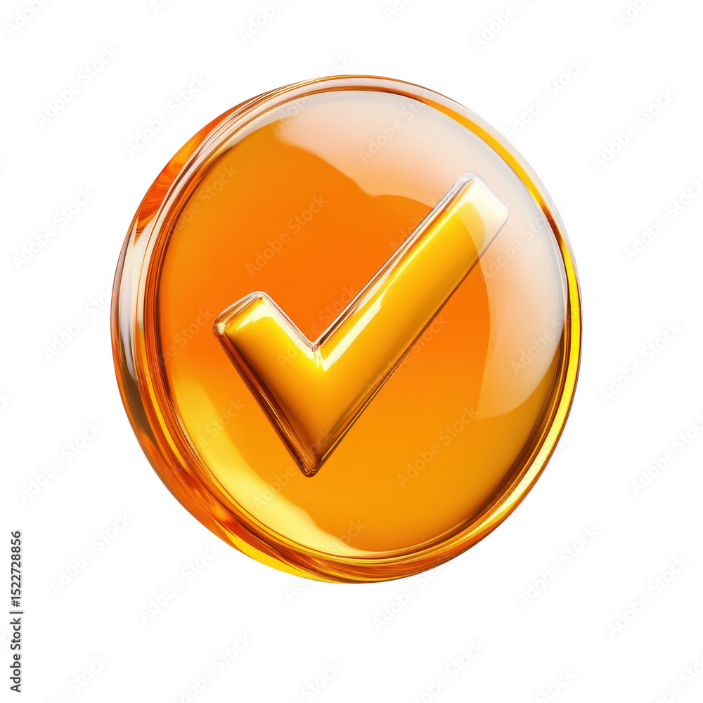 Poster golden check mark approval icon 3d rendering success symbol isolated on transparent background