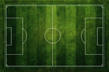 Aerial View of a Soccer Field with Green Grass and White Lines Marking Boundaries