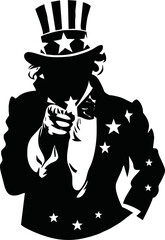 Illustration of Uncle Sam Head Mascot Icon Wearing a Hat with United States Stars and Stripes