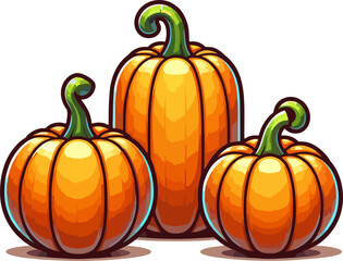 Three vibrant autumn pumpkins arranged together a perfect fall harvest illustration featuring autumnal colors and textures.
