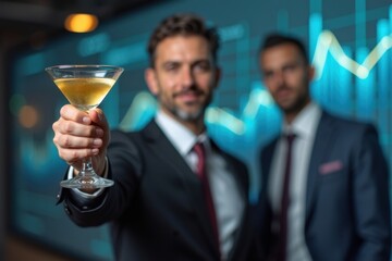 Celebrating success with cocktails business meeting office professional atmosphere close-up networking