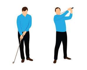 Man Playing Golf Isolated on White Different Poses. People, sports activities and recreation vector art