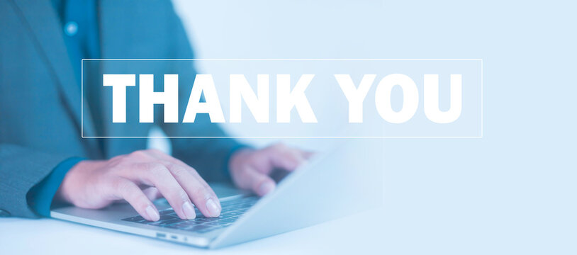 Show your appreciation and gratitude. We design digital presentations with blue banners and abstract backgrounds, along with handshake icons and heartfelt thank you notes, as well as congratulatory