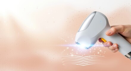 Professional laser hair removal device creating light energy waves on skin surface. Advanced IPL technology for permanent hair reduction treatment. Medical beauty and skincare. Beauty equipment sale