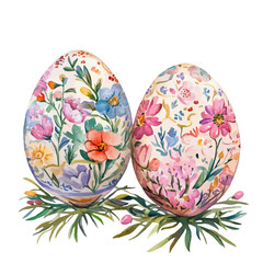 Nowruz Eggs Spring Flowers, watercolor clipart vector, high quality, isolated on a white background.