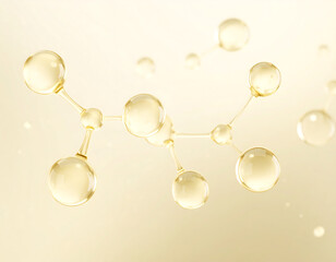Abstract 3D Molecular Structure Golden Water Droplets, Firefly Inspired