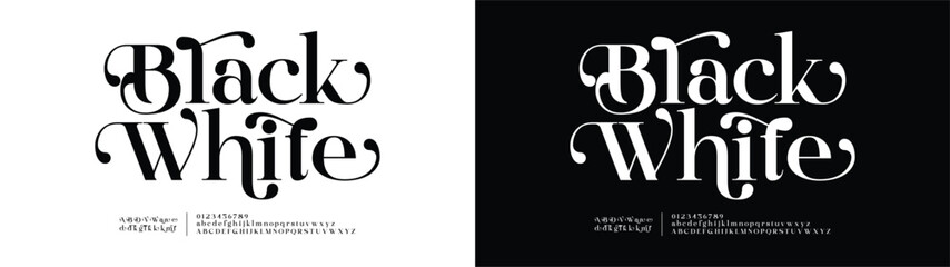 New Elegant Font Uppercase Lowercase and Number. Typography luxury classic lettering serif fonts decorative wedding vintage retro logos, design for fashion, beauty shop and brand . vector illustration