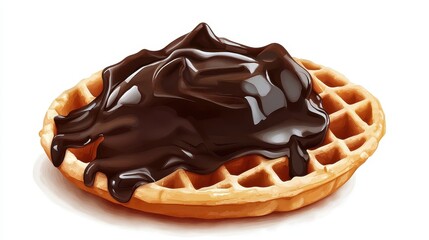 A melting chocolate waffle cone clipart, food element, digital painting, glossy style, isolated on white background.