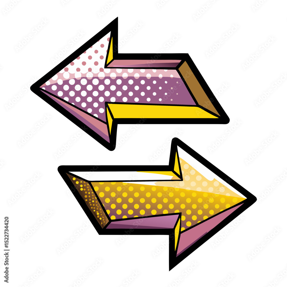 Poster double arrow in pop art style with vibrant colors, isolated vector image on transparent background