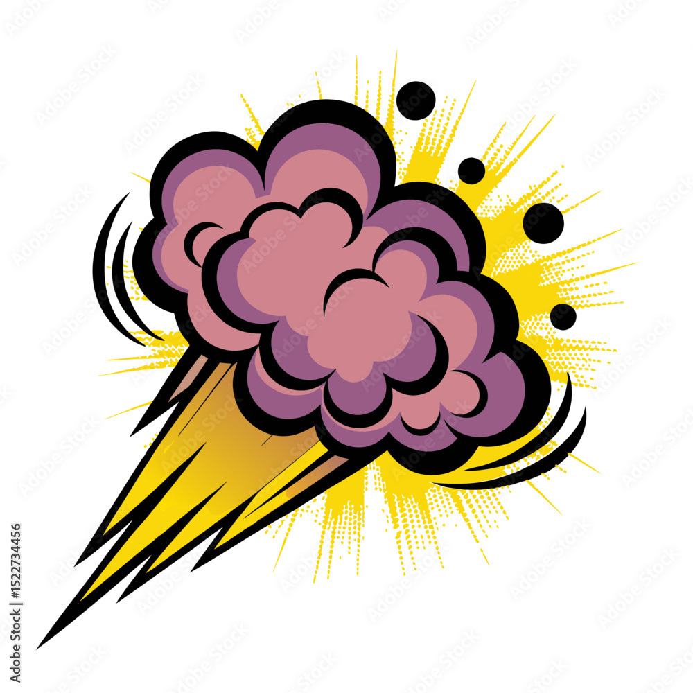 Poster isolated vector image in comic book style with explosion cloud design, isolated vector image on tran