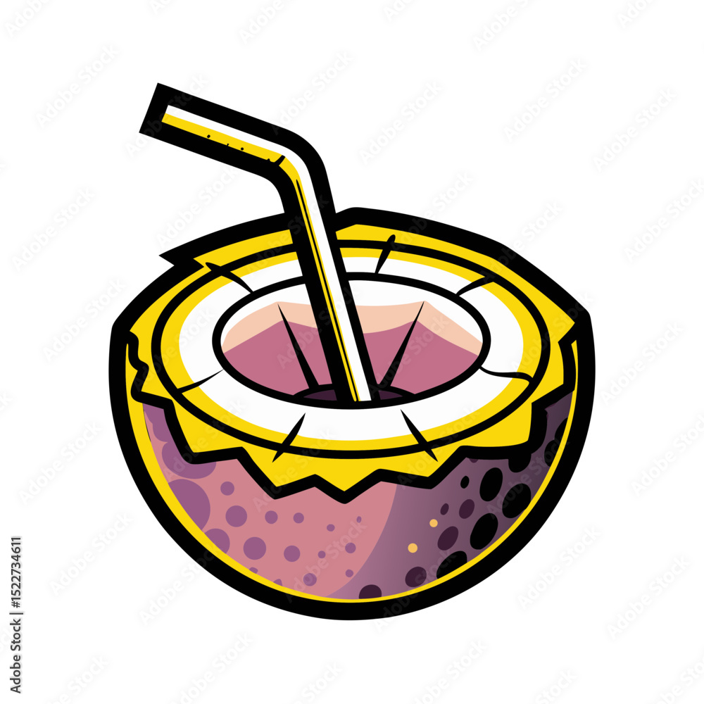 Poster isolated vector image of coconut drink with a straw in pop art style