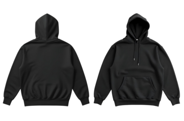 mockup black hoodie back and front side in floor, long sleeves , transparent