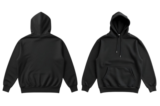 mockup black hoodie back and front side in floor, long sleeves , transparent