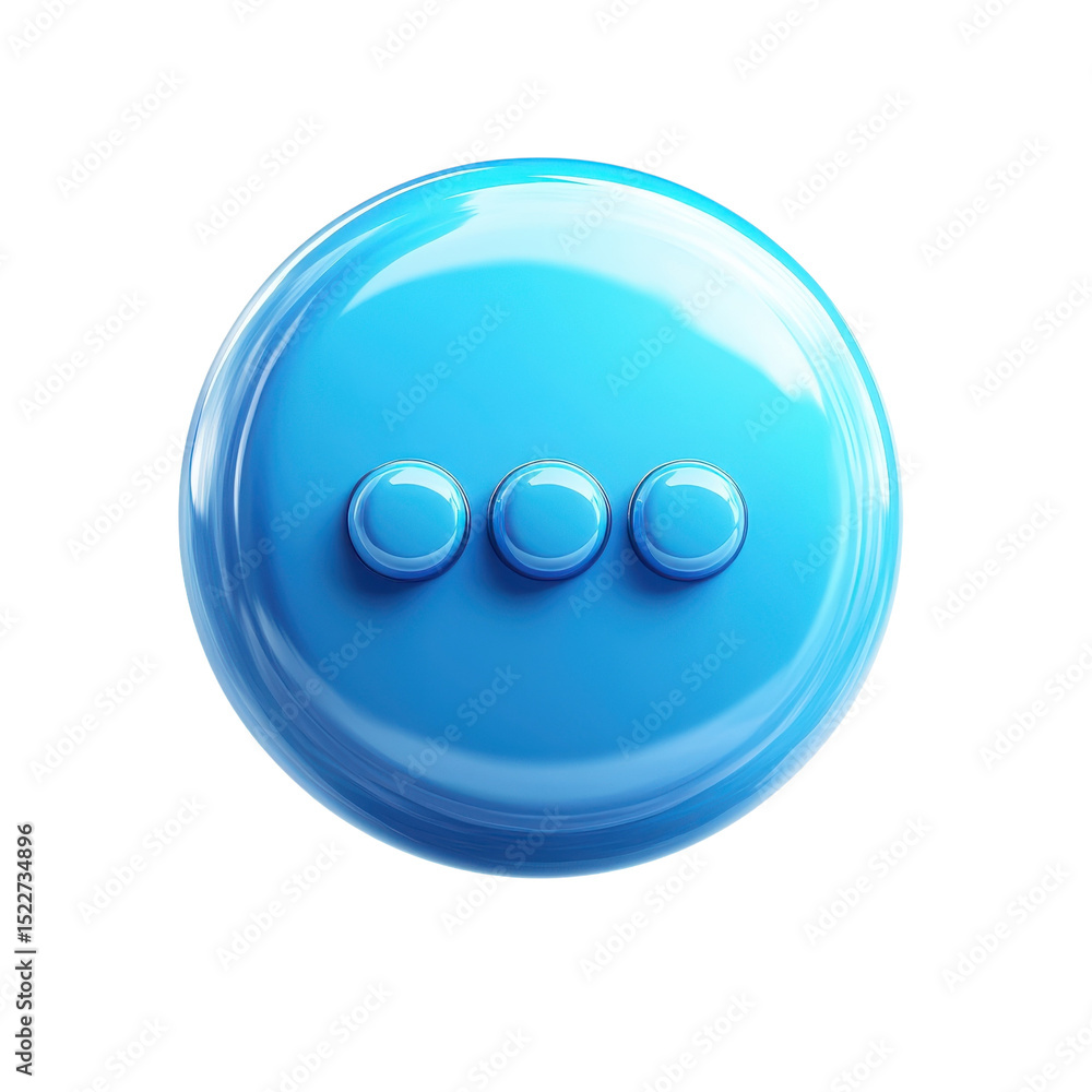 Poster luminous blue options icon a glossy three dot menu button design for ui on transparent background