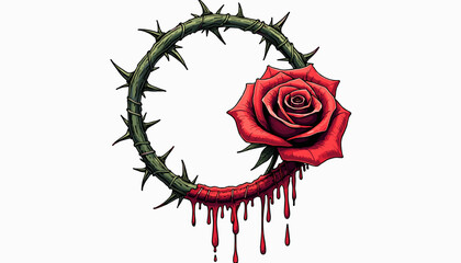 Gothic patterns featuring tattoo elements with blood droplets, thorny vine forming a ring with a metallic rose
