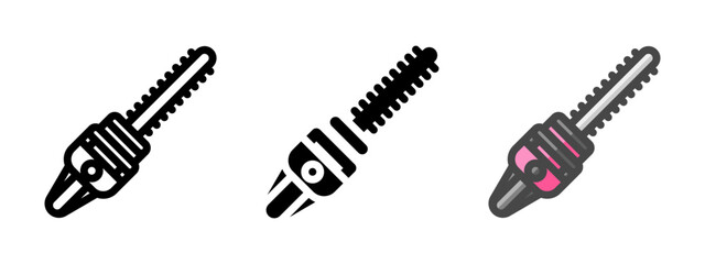 Multipurpose hedge trimmer vector icon in outline, glyph, filled outline style. Three icon style variants in one pack.