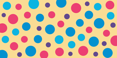Colorful polka dot pattern featuring teal, pink, and purple circles on a light beige background. © SVG OSA