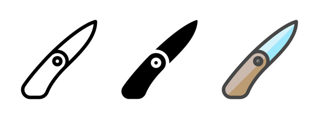 Multipurpose pocketknife vector icon in outline, glyph, filled outline style. Three icon style variants in one pack.