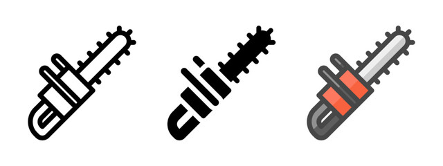 Multipurpose saw vector icon in outline, glyph, filled outline style. Three icon style variants in one pack.