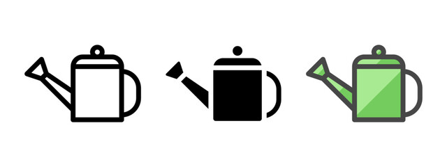 Multipurpose watering can vector icon in outline, glyph, filled outline style. Three icon style variants in one pack.