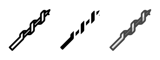 Multipurpose wood auger vector icon in outline, glyph, filled outline style. Three icon style variants in one pack.