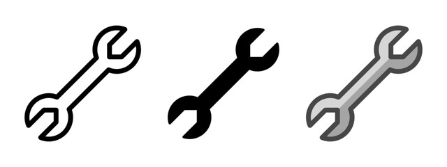Multipurpose wrench vector icon in outline, glyph, filled outline style. Three icon style variants in one pack.