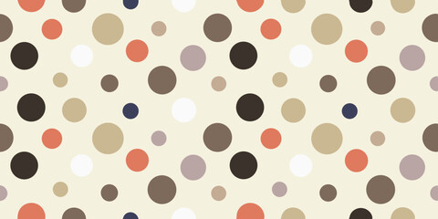 Abstract pattern of evenly spaced circles in various shades of beige, brown, coral, and white against a light cream background.