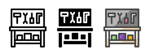 Multipurpose workbench vector icon in outline, glyph, filled outline style. Three icon style variants in one pack.