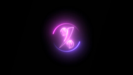 Neon Percentage Symbol Glowing with Pink and Purple Light on a Black Background neon percentage