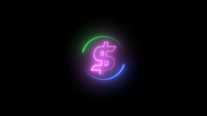 Neon Dollar Sign with Circular Gradient on Black Background Representing Modern Finance neon dollar sign