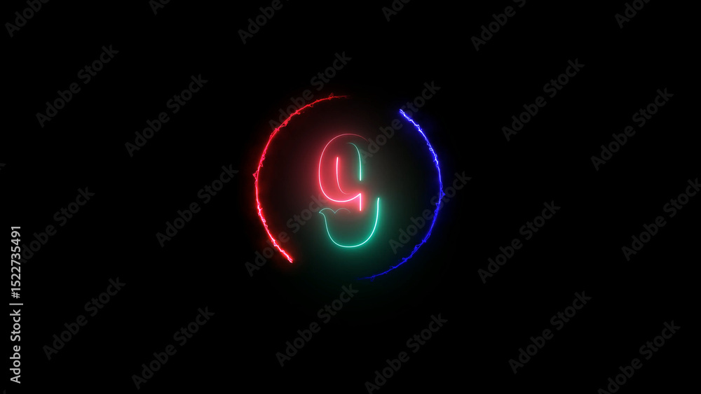 Aufkleber glowing neon number nine in a circular frame on a black background the image shows
