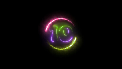 Ten Year Anniversary Celebration with Glowing Neon Number Ten and Colorful Circular Sparkles neon number