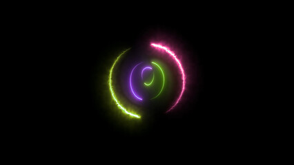 Neon Circles on Black Background Abstract Glowing Rings in Pink Green and Purple Hues This