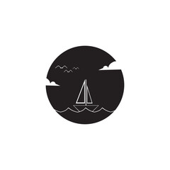 night sailing scene with moon and clouds