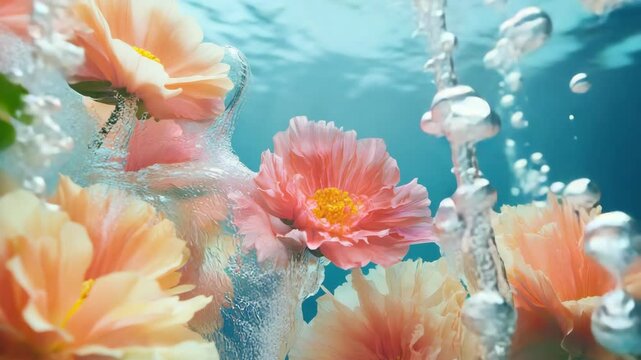 A bunch of pink flowers floating in the water