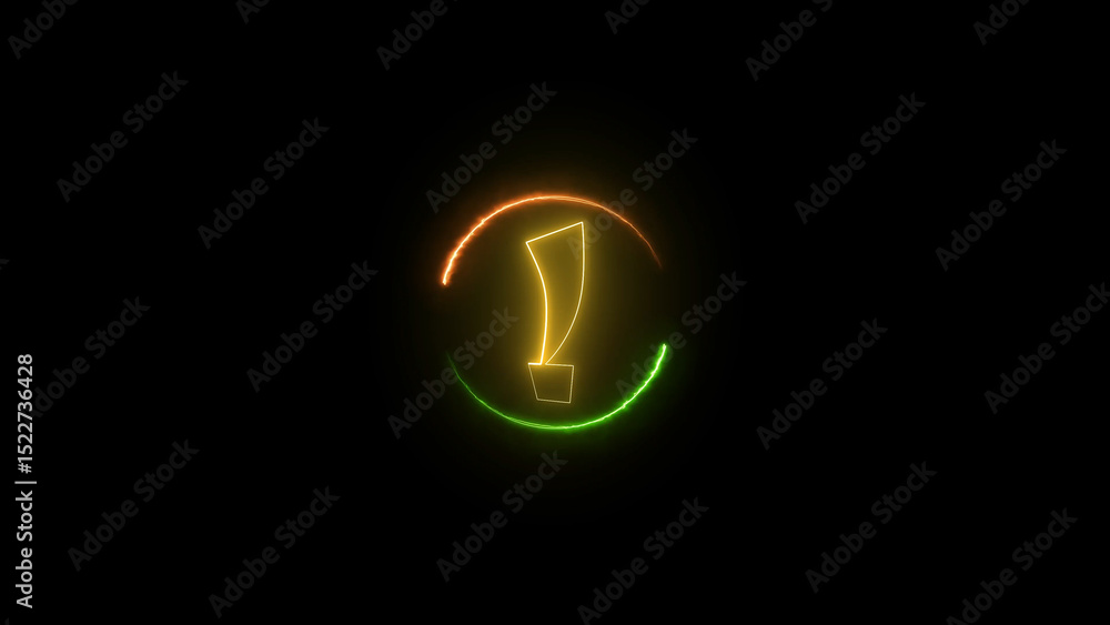 Poster abstract neon exclamation point with circular gradient on black background for modern design glowing