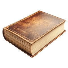 Obraz premium A vintage leather-bound book with a textured cover and worn edges. cut out. transparent background