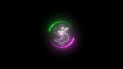 Neon Dollar Sign with Circular Green and Pink Glow on a Black Background This image